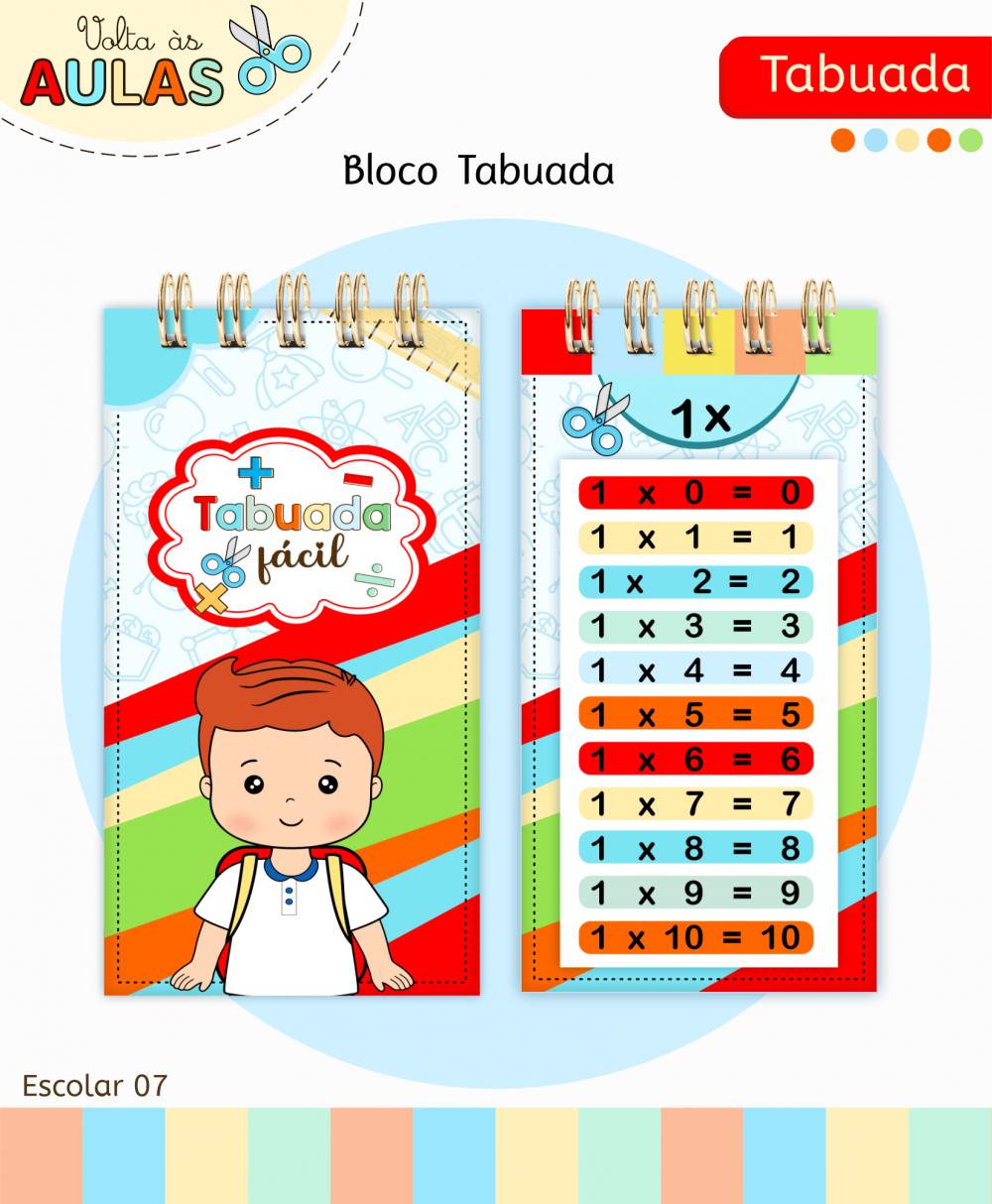 Kit Tabuada Menino Volta às Aulas Arquivo Digital em PNG e PDF