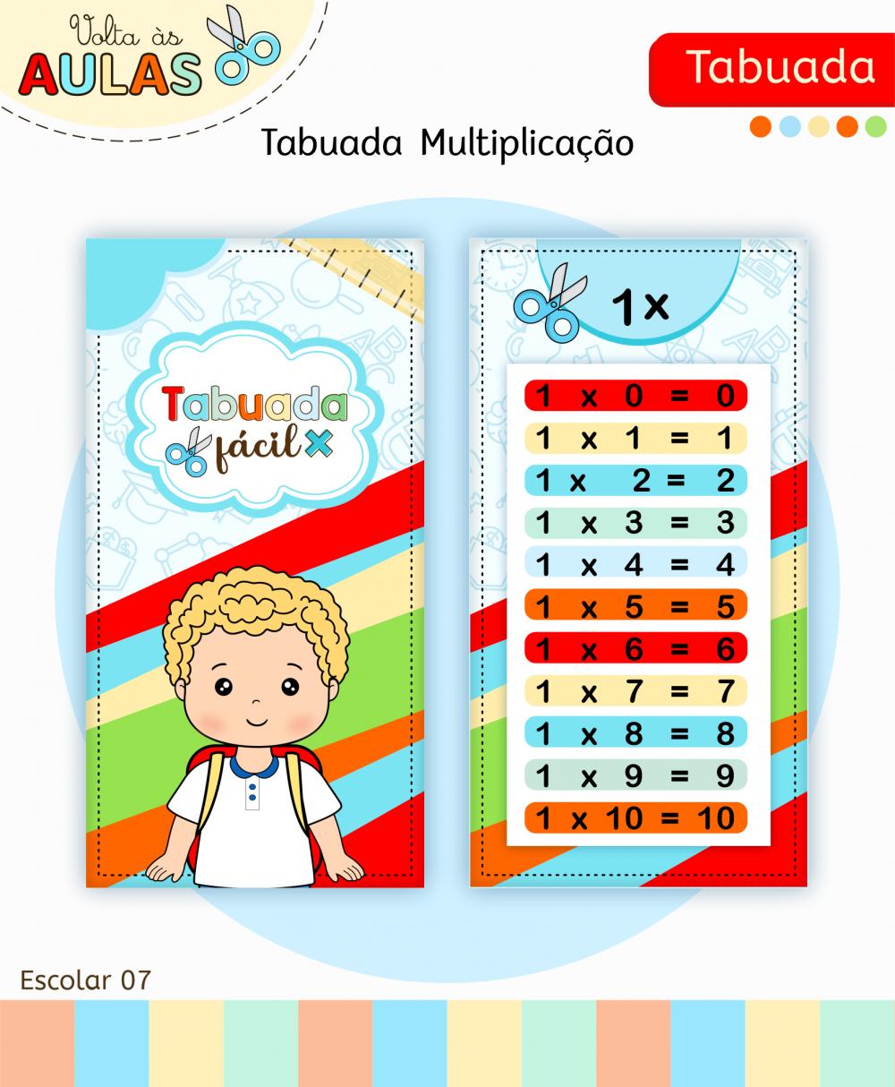 Kit Tabuada Menino Volta às Aulas Arquivo Digital em PNG e PDF