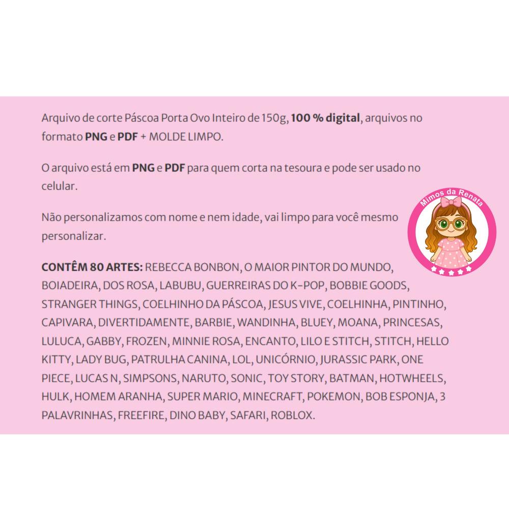 80 Artes – Arquivo de Corte Páscoa Porta Ovo de Páscoa 150g e