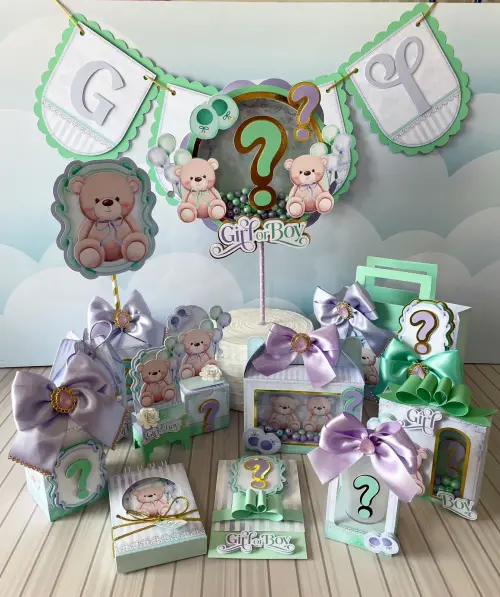 Arquivo de Corte Chá Revelação Lilás e Verde em Studio e pdf