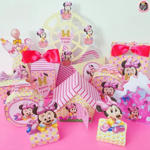 Arquivo de Corte Minnie Baby Rosa em Studio, Pdf, Png e Brinde