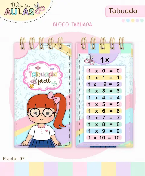 Kit Tabuada Menina Volta às Aulas Arquivo Digital em PNG e PDF