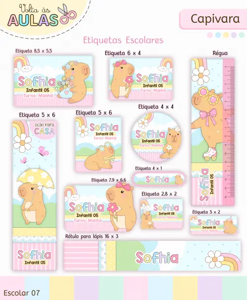 Kit Capivara Menina Volta às Aulas Arquivo Digital em PNG e PDF