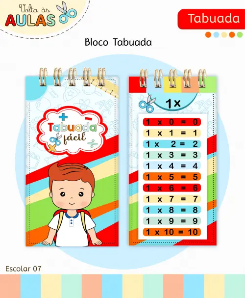 Kit Tabuada Menino Volta às Aulas Arquivo Digital em PNG e PDF