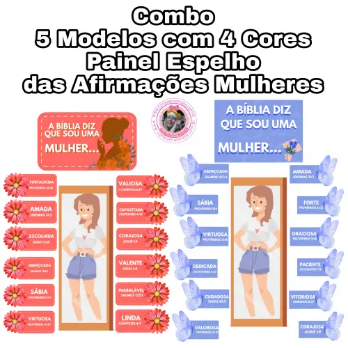 Combo 5 Modelos com 4 Cores Painel Espelho das Afirmações Mulheres 100% Arquivo Digital em PDF e PNG