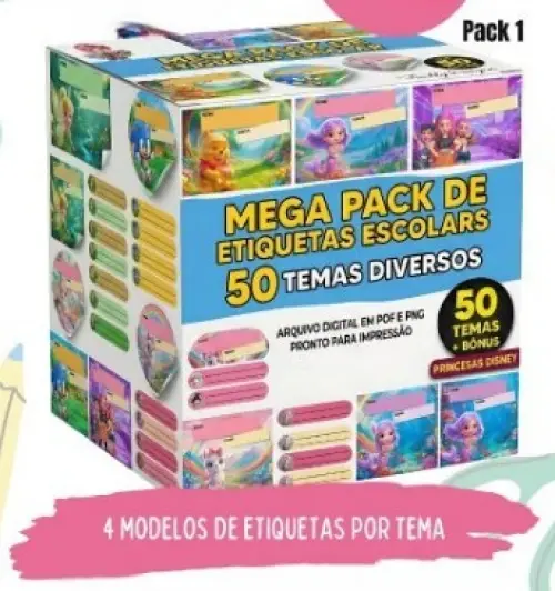 Mega Pack 50 Etiquetas Escolares Arquivo Digital em PNG e PDF