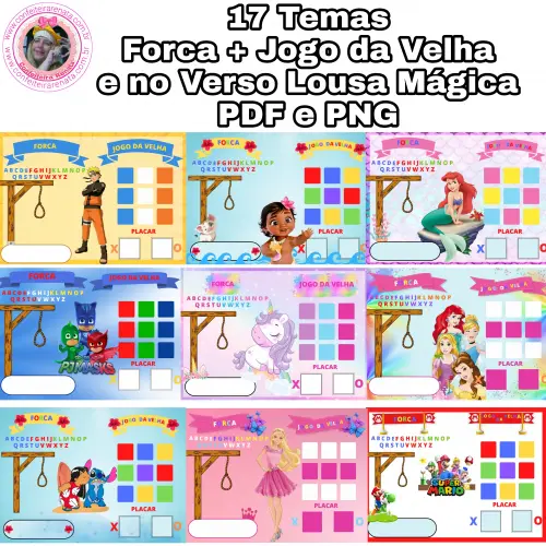 17 Temas – Forca, Jogo da Velha e Lousa Mágica em PDF e PNG