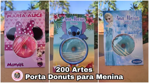 200 Artes – Lembrancinha Porta Donuts para Menina Arquivo Digital em PDF e PNG