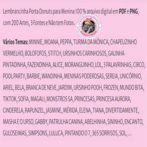 200 Artes – Lembrancinha Porta Donuts para Menina Arquivo Digit