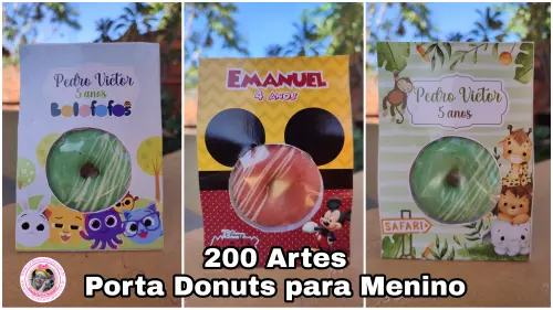 200 Artes – Lembrancinha Porta Donuts para Menino Arquivo Digital em PDF e PNG