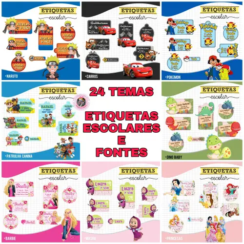 24 Temas – Combo Etiquetas Escolares / Volta às Aulas
