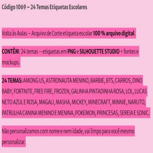 24 Temas – Combo Etiquetas Escolares / Volta às Aulas