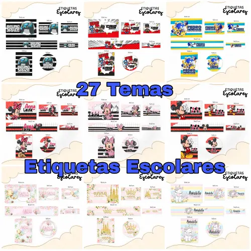 27 Temas – Combo Etiquetas Escolares / Volta às Aulas