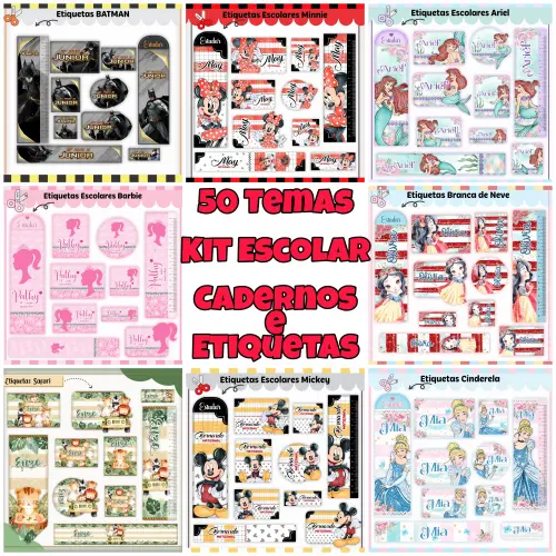 50 Temas Volta às Aulas – Combo Etiquetas Escolares e Encadernação