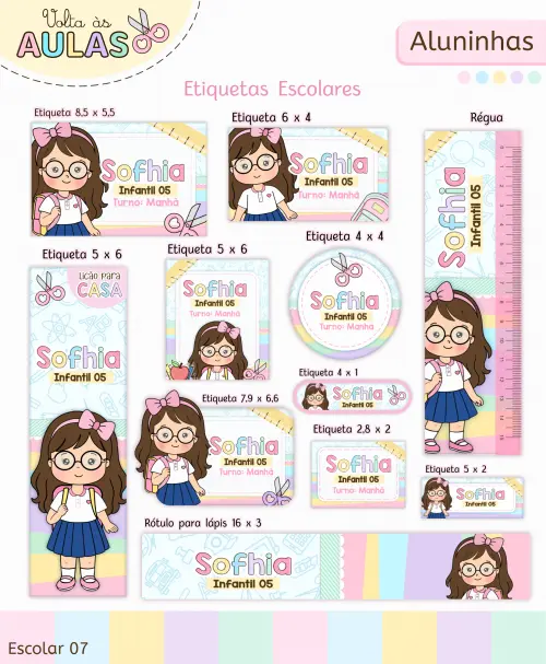 Kit Digital Aluninhas Volta às Aulas Arquivo Digital em PNG e PD