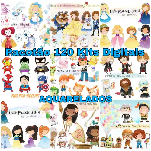 Pacotão 120 Kits Digitais Aquarelados