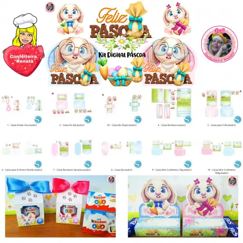 Arquivo de Corte Páscoa para Menina Rosa e para Menino Azul em Studio, png e pdf