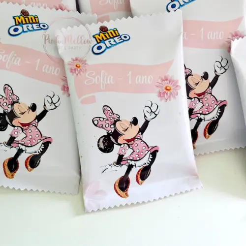 10 Mini Oreo Personalizado - Lembrancinha Minnie Rosa