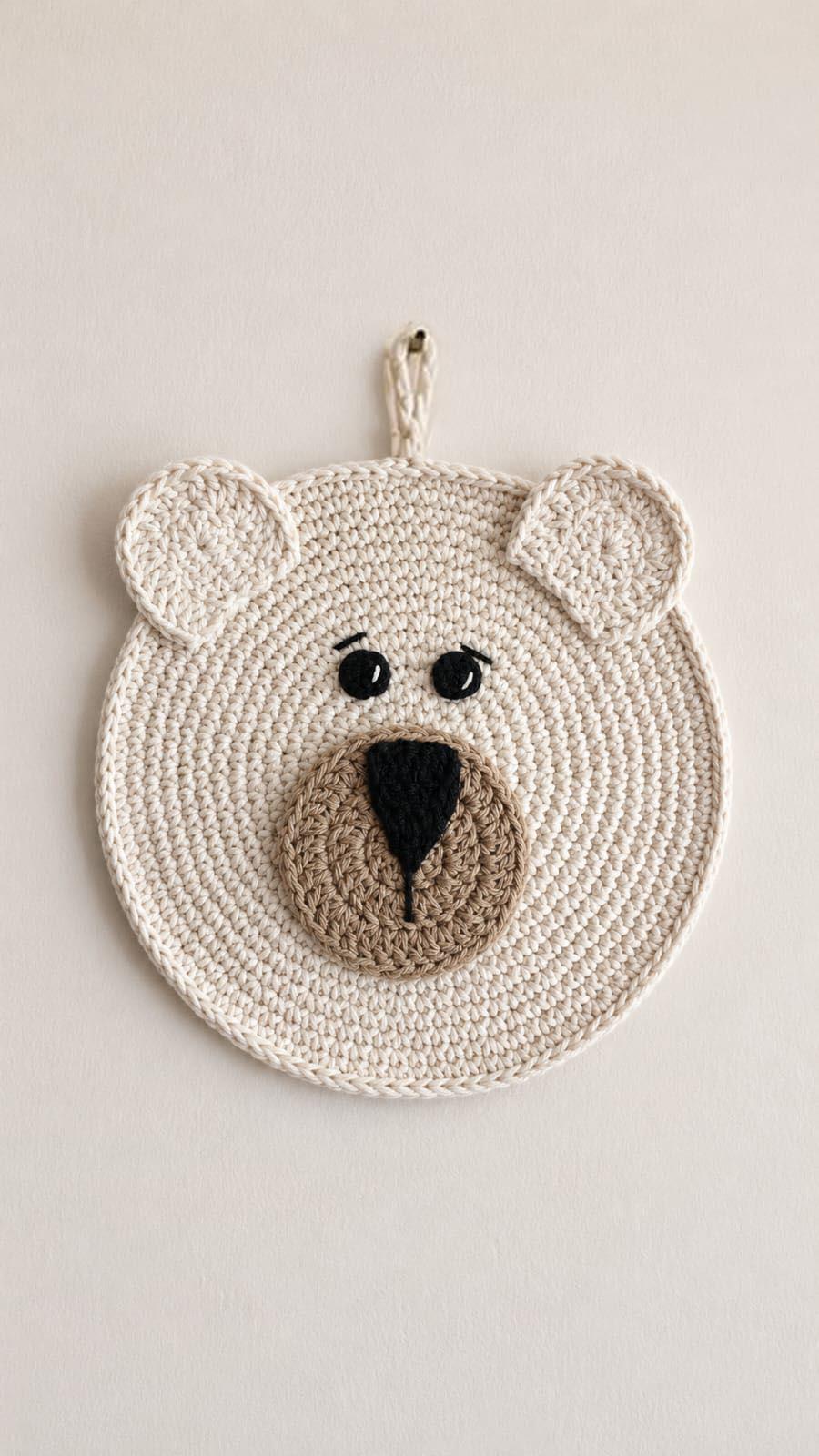 Enfeite Ursinho de Parede Crochê - Decoração Infantil Bebê