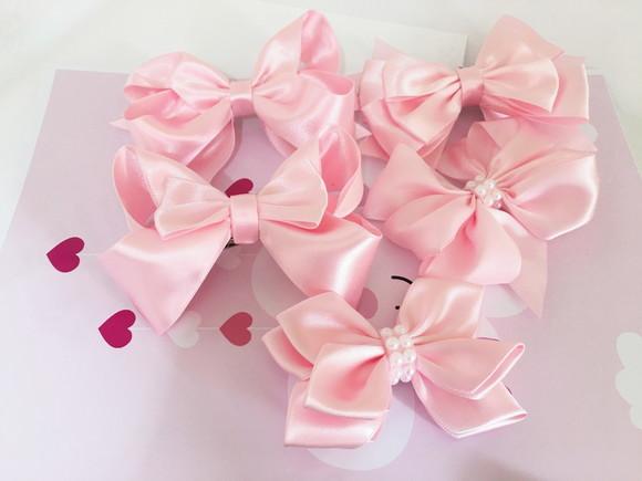 Kit 5 Laços Menina na Presilha Cor Rosa Bebê