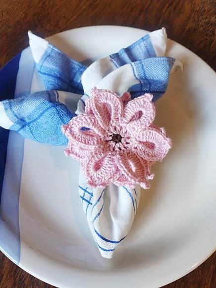 Porta Guardanapo Flor Crochê Rosa Bebê