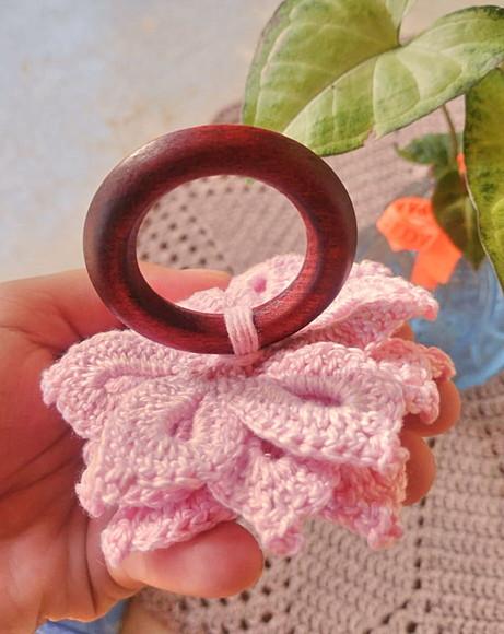 Porta Guardanapo Flor Crochê Rosa Bebê