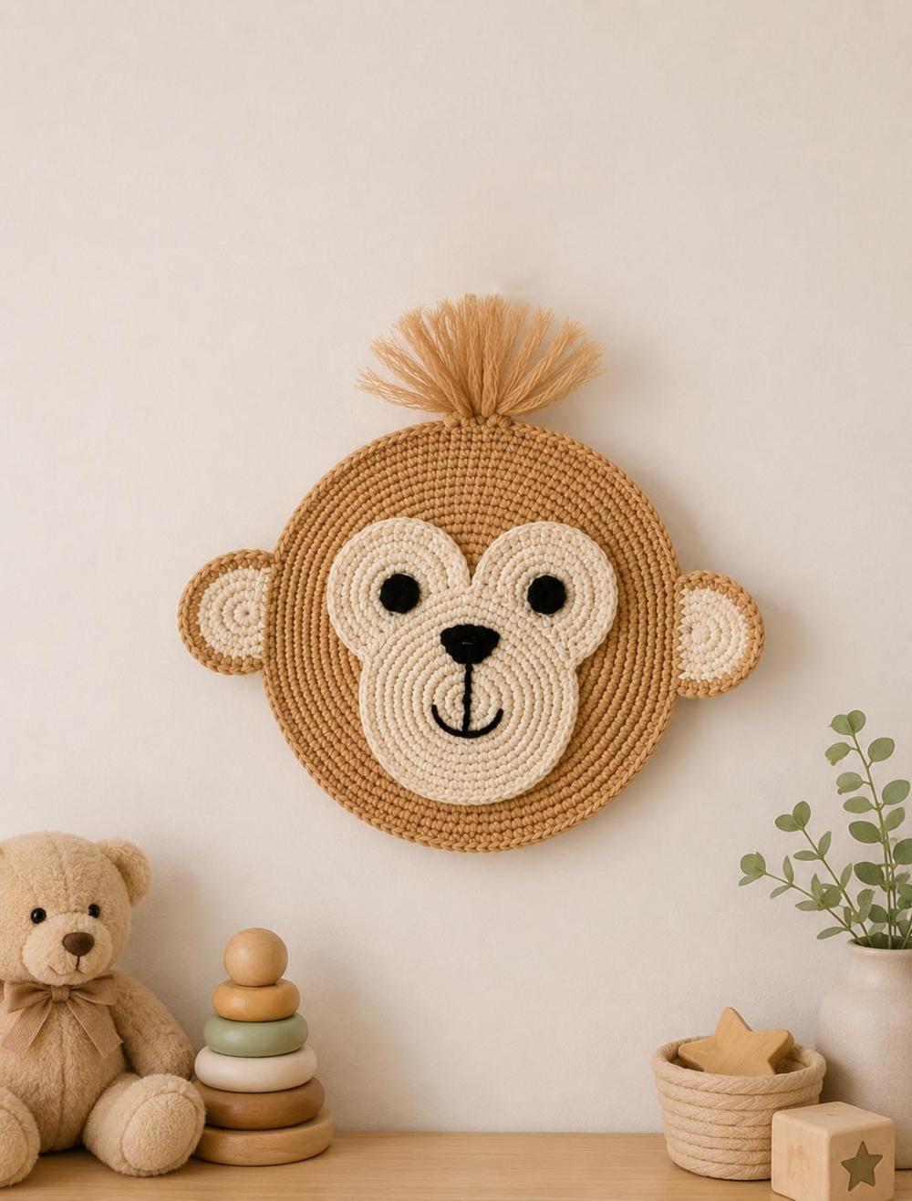 Enfeite Macaquinho de Parede Crochê - Decoração Quarto Infanti