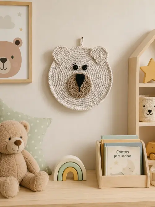 Enfeite Ursinho de Parede Crochê - Decoração Infantil Bebê