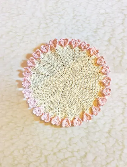 Americano Crochê Corações/ Sousplat Corações Rosa Bebê