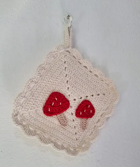Descanso de Panela em Crochê c Cogumelos - Decoração Retrô