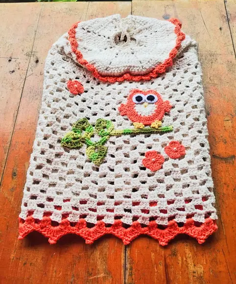 Kit Capas Crochê Fogão Botijão e Toalha de Mesa Quadrada