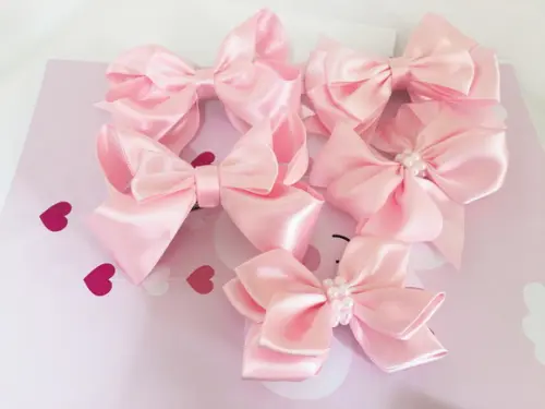 Kit 5 Laços Menina na Presilha Cor Rosa Bebê