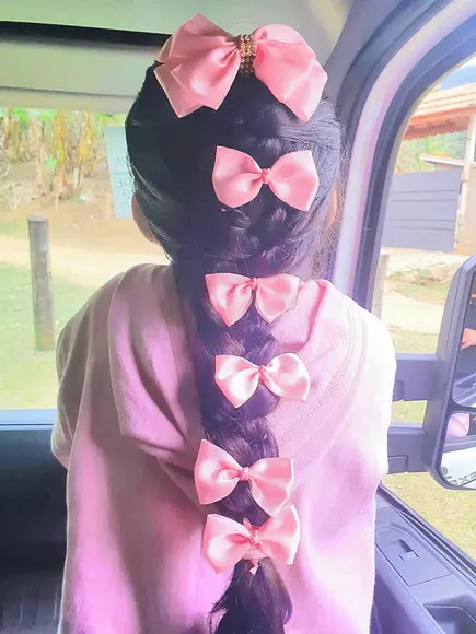 Laço de Menina para Trança Cor Rosa Bebê