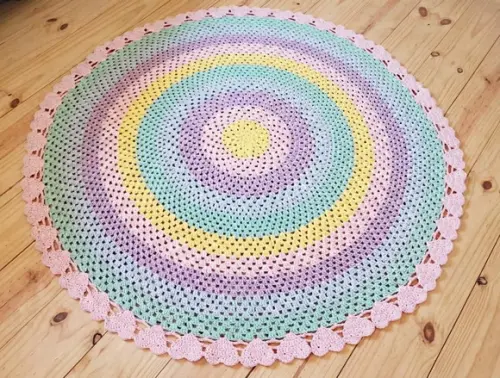 Tapete Crochê Colorido - Quarto Infantil Menina Arco-íris 1m