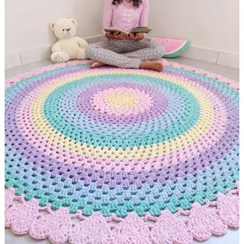 Tapete de Crochê para Quarto de Bebê Menina Arco-íris