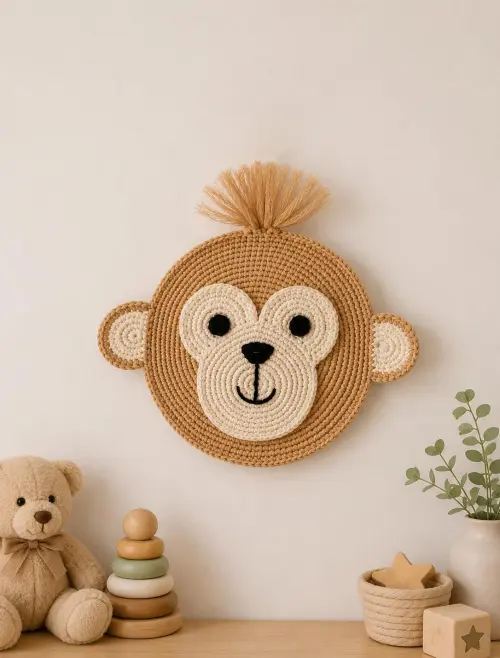 Enfeite Macaquinho de Parede Crochê - Decoração Quarto Infanti