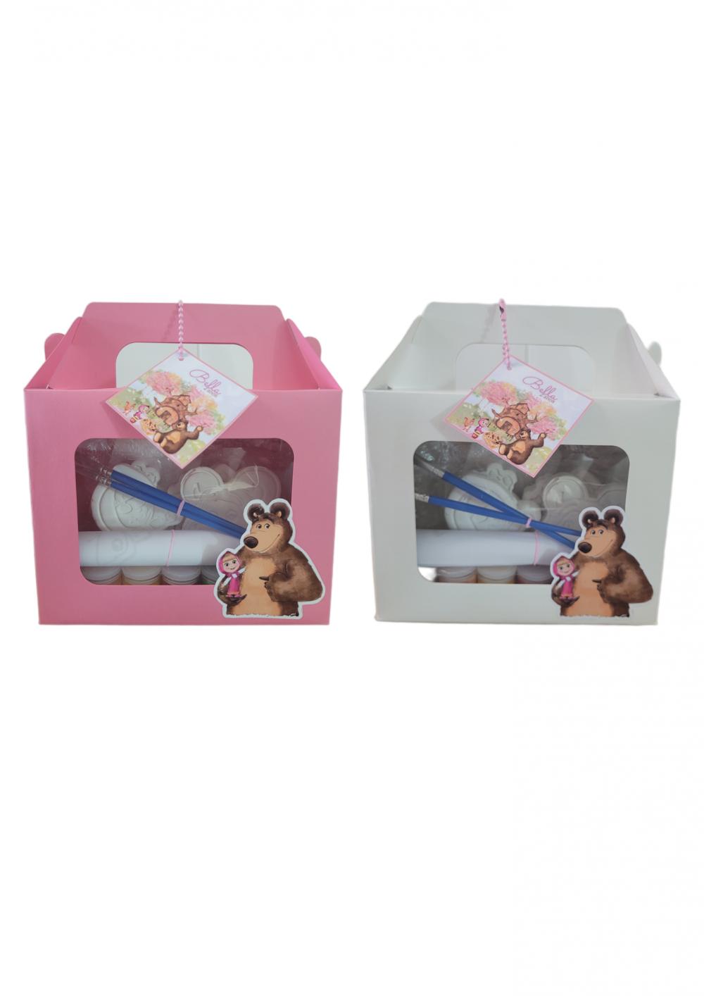 KIT PINTURA EM GESSO PERSONALIZADO MASHA E URSO lembrancinha fest