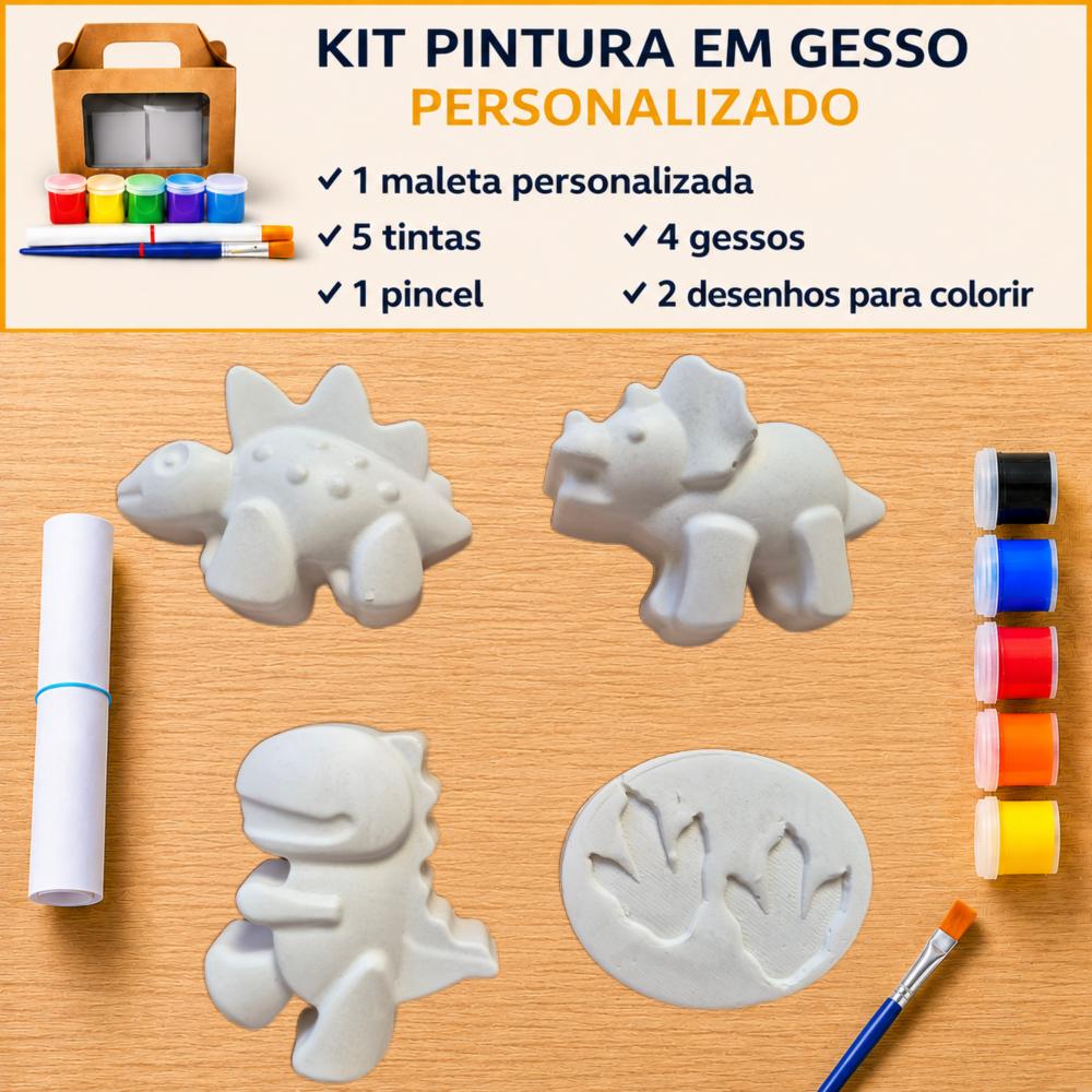 KIT PINTURA EM GESSO PERSONALIZADO DINOSSAURO lembrancinha festa 