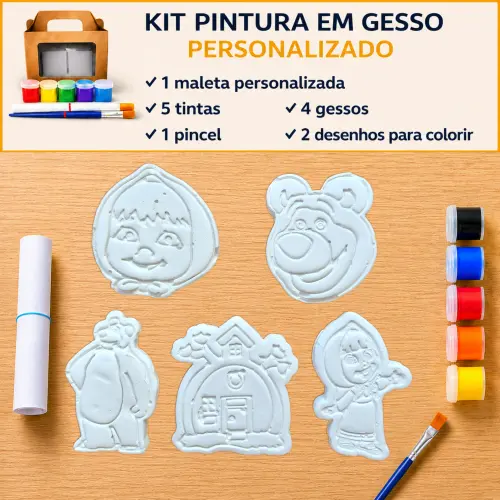 KIT PINTURA EM GESSO PERSONALIZADO MASHA E URSO lembrancinha fest