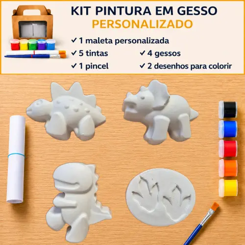 KIT PINTURA EM GESSO PERSONALIZADO DINOSSAURO lembrancinha festa 