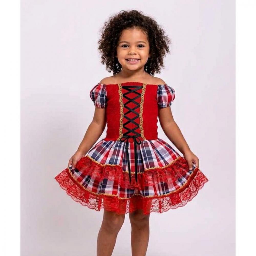 Vestido Caipira Corselete São João Junino Infantil vermelho