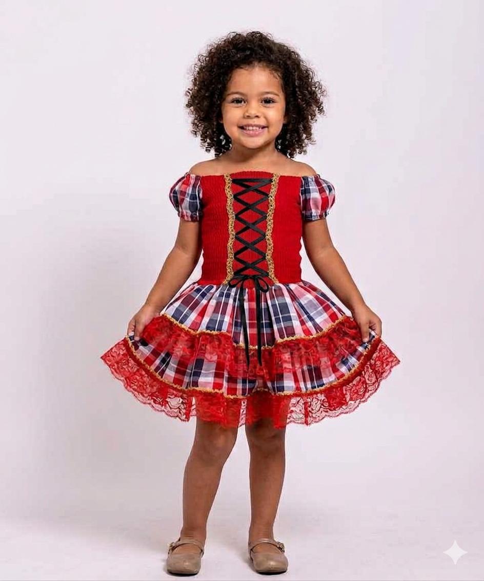 Vestido Caipira Corselete São João Junino Infantil vermelho