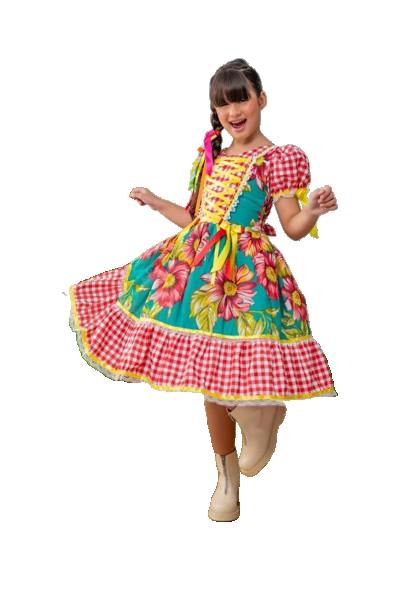 Vestido junino Caipira Infantil São Joao