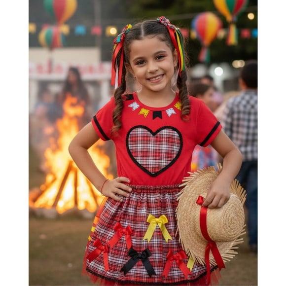 Conjunto Caipira Infantil São João Junino Xadrez