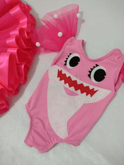 Fantasia Baby Shark Rosa e Saia de Tutu Luxo Infantil