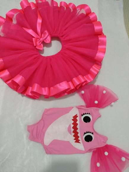 Fantasia Baby Shark Rosa e Saia de Tutu Luxo Infantil