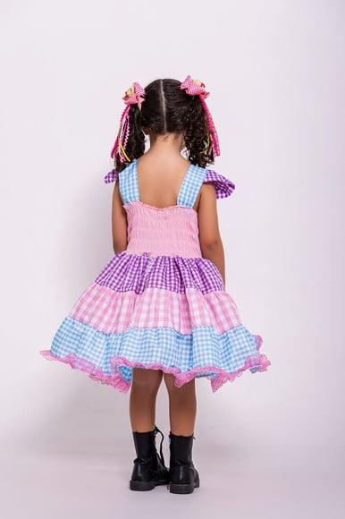Vestido Caipira Coração São João Junino Rosa e Lilas