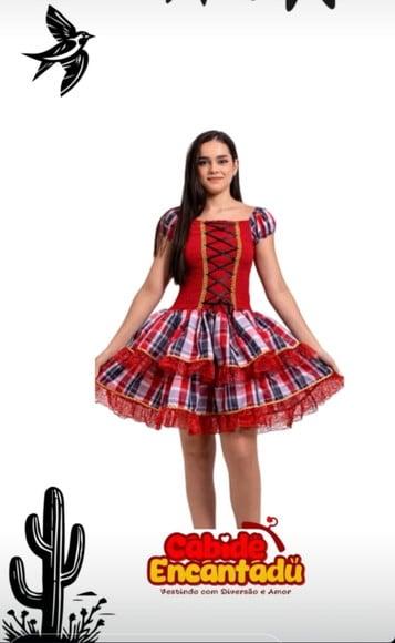 Vestido Caipira Corselete São João Junino Adulto