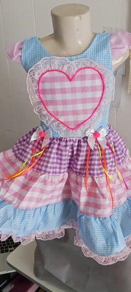 Vestido Caipira Coração São João Junino Rosa e Lilas