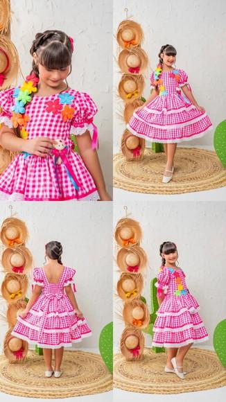 Vestido Caipira Infantil São Joao Rosa